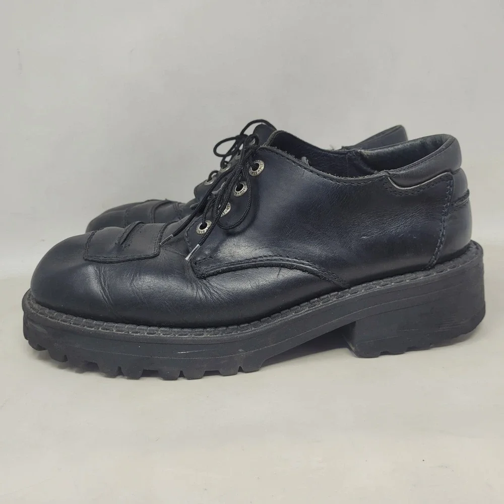 Vintage Bed Stu Shoes 10.5M Black Leather Lug Sole Chunky Cap Toe Y2K Oxfords